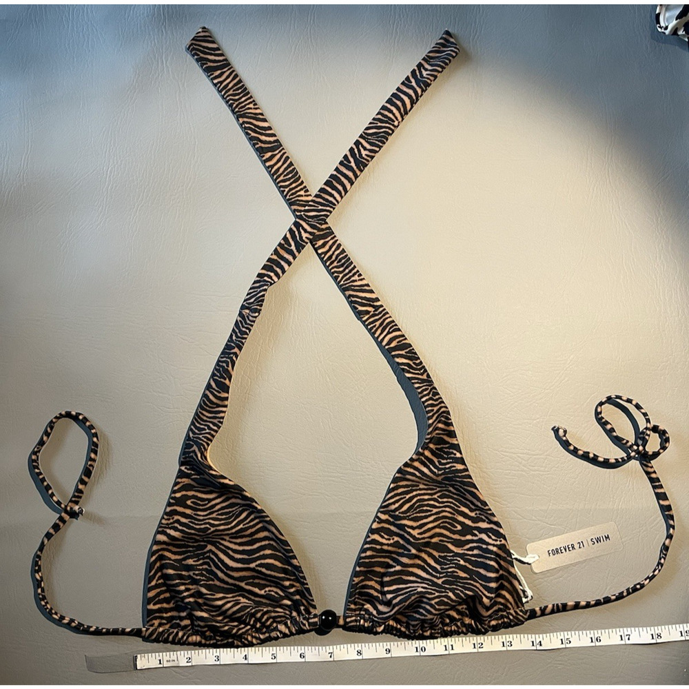 Forever 21 | Large | Animal Zebra | String Bikini Top | NWT | No Pads | Bead Acc